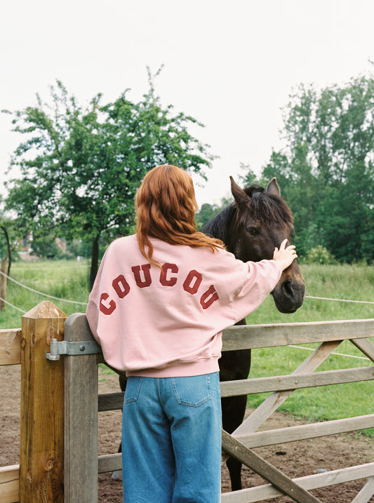 Joseph Sweater Pink wtih Bordeaux letters