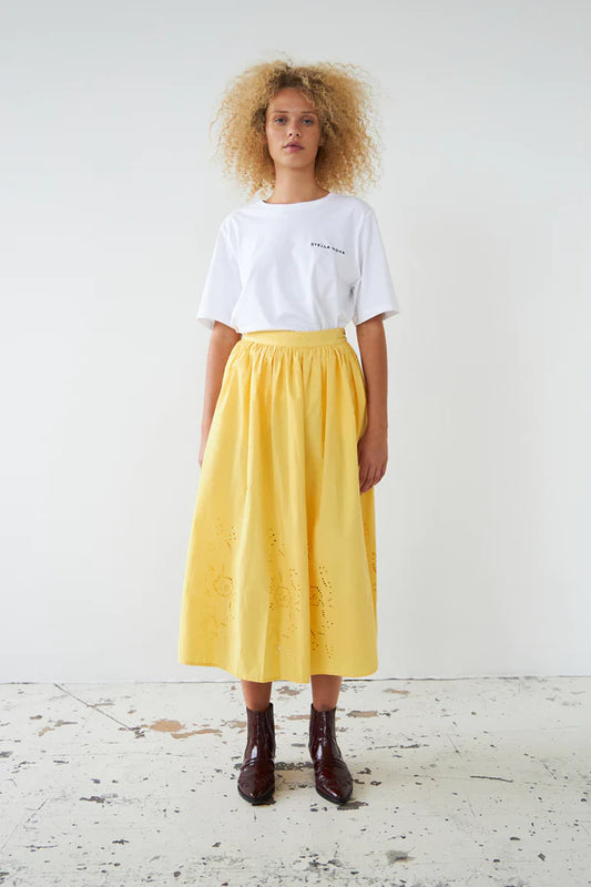 Embroidery Anglaise Midi Skirt Yellow