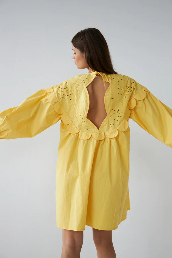 Embroidery Anglaise Mini Dress Yellow