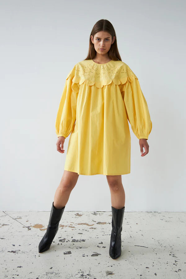 Embroidery Anglaise Mini Dress Yellow