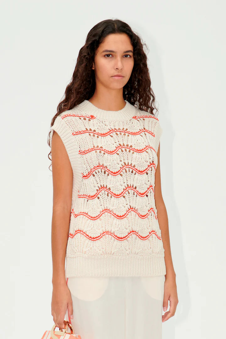 Asger heavy crochet vest Orange waves